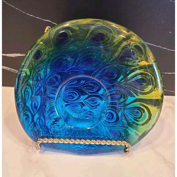 Mats Jonasson Peacock Crystal Tea Light w Original Sticker Maleras Sweeden EUC - Picture 2 of 10